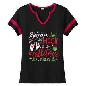 Nicu Nurse Believin Magic Of Tiny Mistletoe Christmas Ladies Halftime Notch Neck Tee