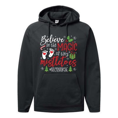 Nicu Nurse Believin Magic Of Tiny Mistletoe Christmas Performance Fleece Hoodie