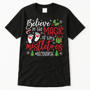 Nicu Nurse Believin Magic Of Tiny Mistletoe Christmas Tall T-Shirt