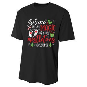 Nicu Nurse Believin Magic Of Tiny Mistletoe Christmas Performance Sprint T-Shirt