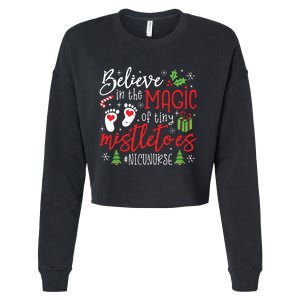 Nicu Nurse Believin Magic Of Tiny Mistletoe Christmas Cropped Pullover Crew