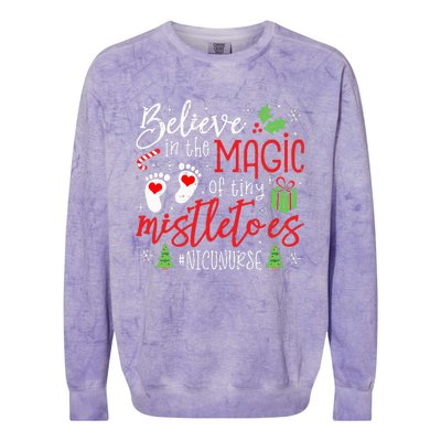 NICU Nurse Believin Magic Of Tiny Mistletoe Christmas Colorblast Crewneck Sweatshirt