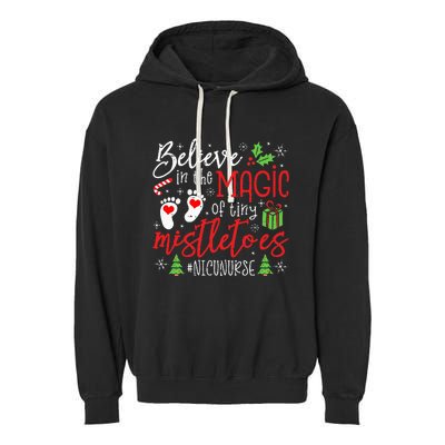 NICU Nurse Believin Magic Of Tiny Mistletoe Christmas Garment-Dyed Fleece Hoodie