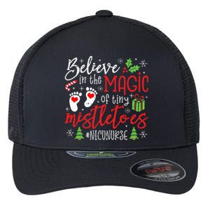 NICU Nurse Believin Magic Of Tiny Mistletoe Christmas Flexfit Unipanel Trucker Cap