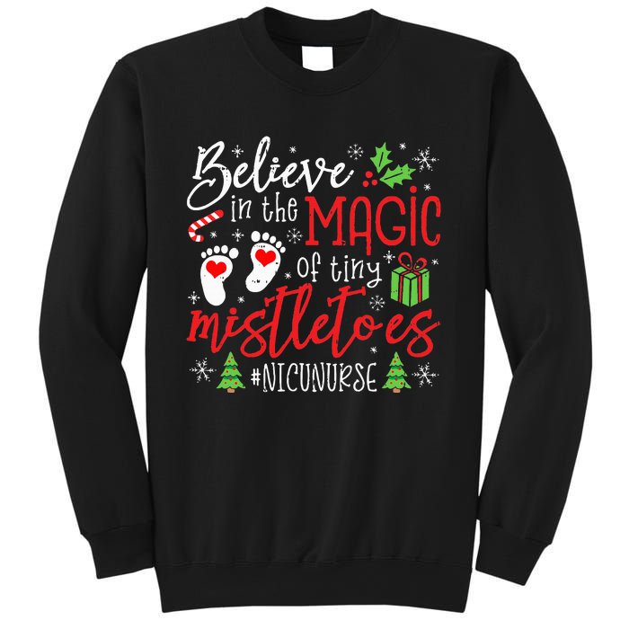 NICU Nurse Believin Magic Of Tiny Mistletoe Christmas Sweatshirt