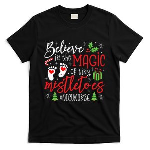 NICU Nurse Believin Magic Of Tiny Mistletoe Christmas T-Shirt