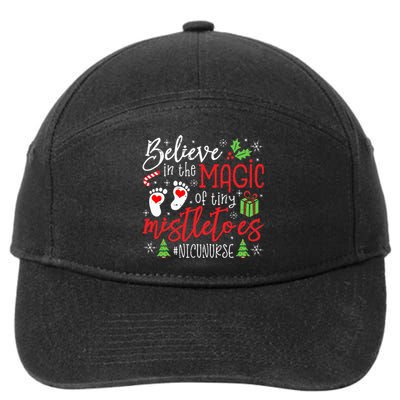 NICU Nurse Believin Magic Of Tiny Mistletoe Christmas 7-Panel Snapback Hat