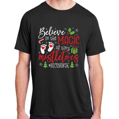 NICU Nurse Believin Magic Of Tiny Mistletoe Christmas Adult ChromaSoft Performance T-Shirt