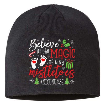 NICU Nurse Believin Magic Of Tiny Mistletoe Christmas Sustainable Beanie