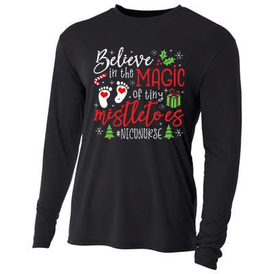 NICU Nurse Believin Magic Of Tiny Mistletoe Christmas Cooling Performance Long Sleeve Crew