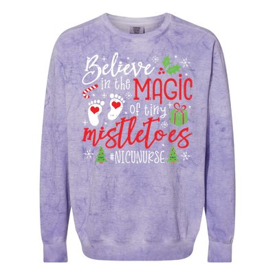 Nicu Nurse Believin Magic Of Tiny Mistletoe Christmas Colorblast Crewneck Sweatshirt