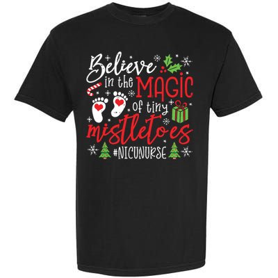 Nicu Nurse Believin Magic Of Tiny Mistletoe Christmas Garment-Dyed Heavyweight T-Shirt