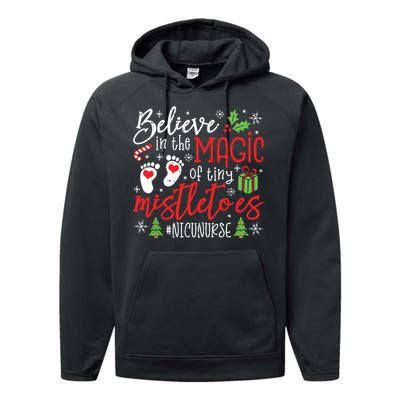 Nicu Nurse Believin Magic Of Tiny Mistletoe Christmas Performance Fleece Hoodie