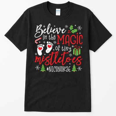 Nicu Nurse Believin Magic Of Tiny Mistletoe Christmas Tall T-Shirt