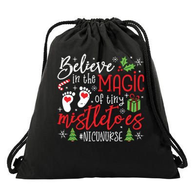 Nicu Nurse Believin Magic Of Tiny Mistletoe Christmas Drawstring Bag