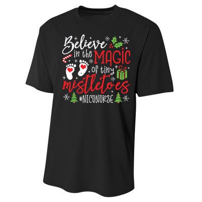 Nicu Nurse Believin Magic Of Tiny Mistletoe Christmas Performance Sprint T-Shirt