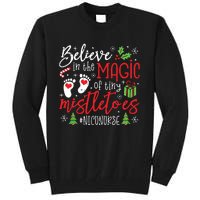 Nicu Nurse Believin Magic Of Tiny Mistletoe Christmas Tall Sweatshirt