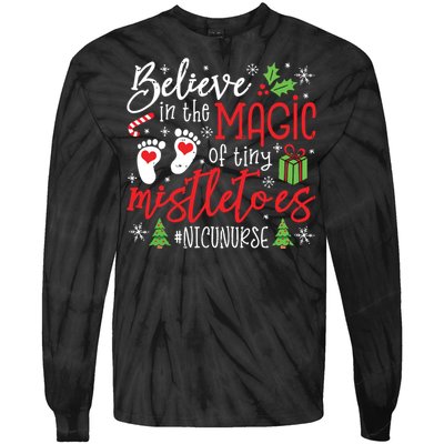 Nicu Nurse Believin Magic Of Tiny Mistletoe Christmas Tie-Dye Long Sleeve Shirt