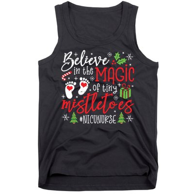 Nicu Nurse Believin Magic Of Tiny Mistletoe Christmas Tank Top