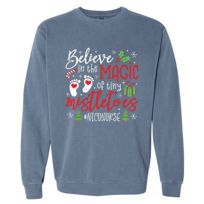 Nicu Nurse Believin Magic Of Tiny Mistletoe Christmas Garment-Dyed Sweatshirt