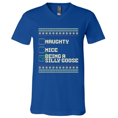 Naughty Nice Being A Silly Goose Funny Ugly Christmas Xmas  V-Neck T-Shirt