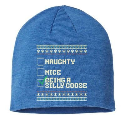 Naughty Nice Being A Silly Goose Funny Ugly Christmas Xmas  Sustainable Beanie