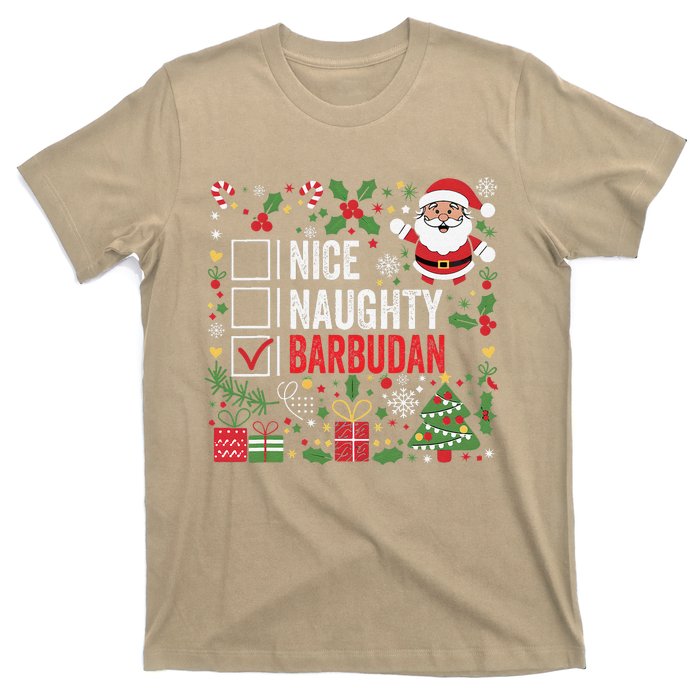 Nice Naughty Barbudan Christmas Santa Antigua And Barbuda T-Shirt