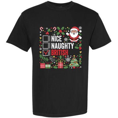 Nice Naughty British Christmas Santa Claus United Kingdom Great Gift Garment-Dyed Heavyweight T-Shirt