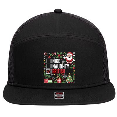 Nice Naughty British Christmas Santa Claus United Kingdom Great Gift 7 Panel Mesh Trucker Snapback Hat