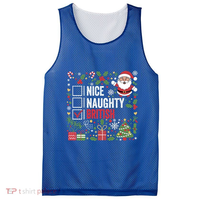 Nice Naughty British Christmas Santa Claus United Kingdom Great Gift Mesh Reversible Basketball Jersey Tank