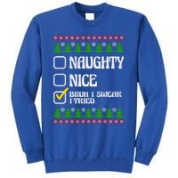 Nice Naughty Bruh I Swear I Tried Xmas Santa List Gift Sweatshirt