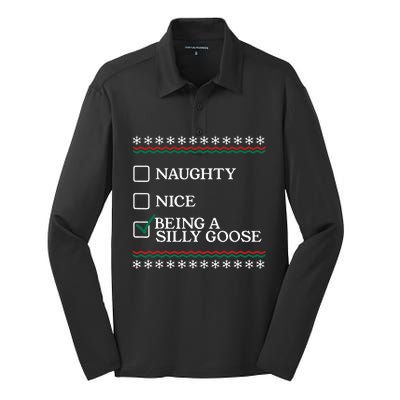 Naughty Nice Being A Silly Goose Funny Christmas Xmas  Silk Touch Performance Long Sleeve Polo