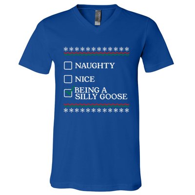 Naughty Nice Being A Silly Goose Funny Christmas Xmas  V-Neck T-Shirt