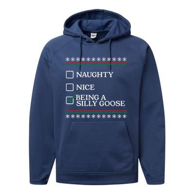 Naughty Nice Being A Silly Goose Funny Christmas Xmas  Performance Fleece Hoodie