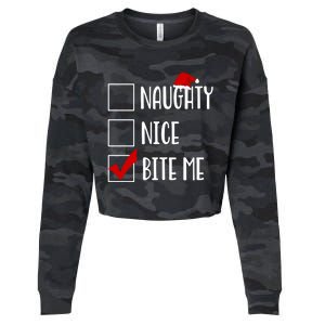 Naughty Nice Bite Me Funny Rude Sarcastic Santa Christmas Great Gift Cropped Pullover Crew