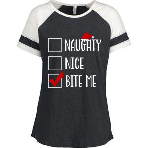 Naughty Nice Bite Me Funny Rude Sarcastic Santa Christmas Great Gift Enza Ladies Jersey Colorblock Tee