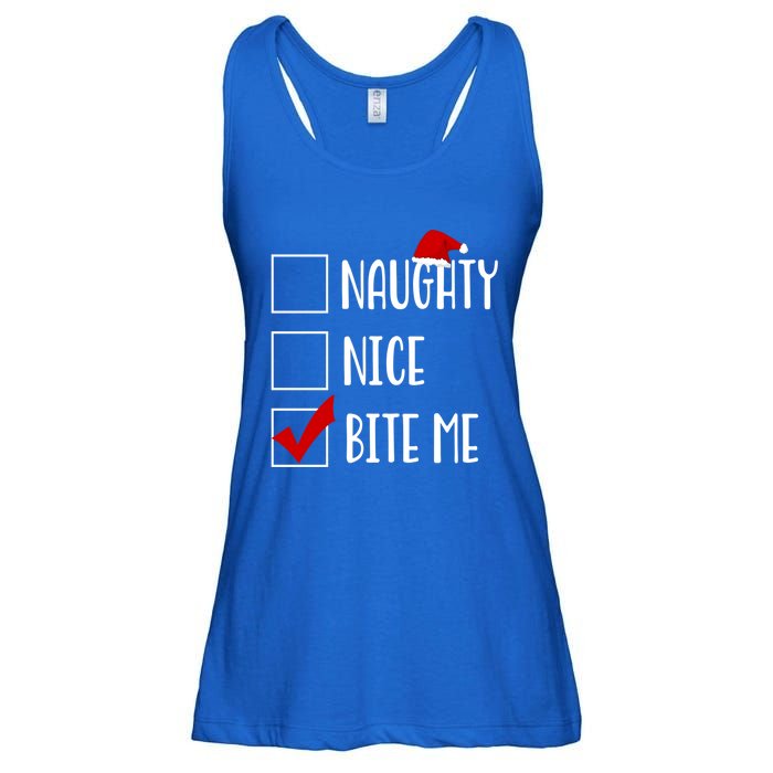 Naughty Nice Bite Me Funny Rude Sarcastic Santa Christmas Great Gift Ladies Essential Flowy Tank