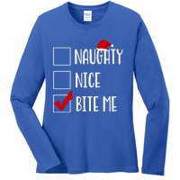 Naughty Nice Bite Me Funny Rude Sarcastic Santa Christmas Great Gift Ladies Long Sleeve Shirt