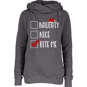 Naughty Nice Bite Me Funny Rude Sarcastic Santa Christmas Great Gift Womens Funnel Neck Pullover Hood