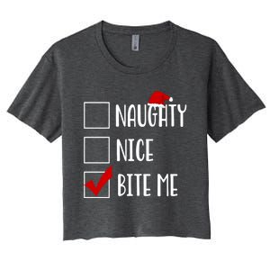 Naughty Nice Bite Me Funny Rude Sarcastic Santa Christmas Great Gift Women's Crop Top Tee