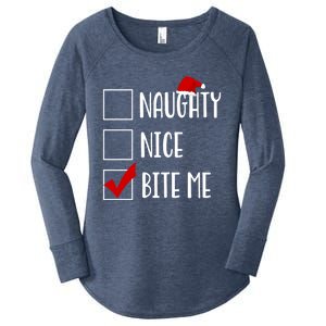 Naughty Nice Bite Me Funny Rude Sarcastic Santa Christmas Great Gift Women's Perfect Tri Tunic Long Sleeve Shirt