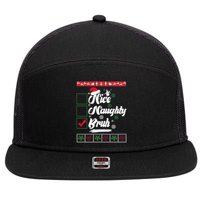 Nice Naughty Bruh Funny Christmas Santa 7 Panel Mesh Trucker Snapback Hat