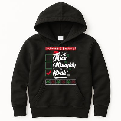Nice Naughty Bruh Funny Christmas Santa Kids Hoodie