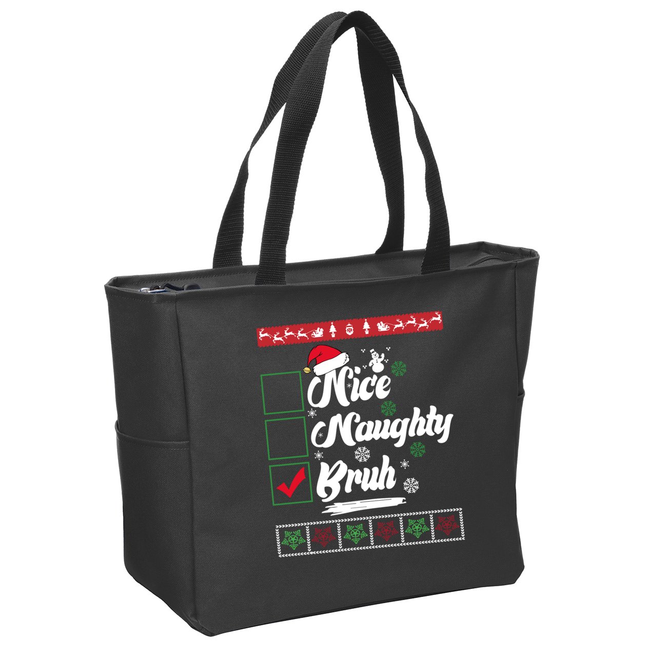 Nice Naughty Bruh Funny Christmas Santa Zip Tote Bag