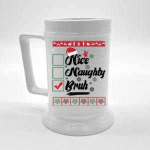 Nice Naughty Bruh Funny Christmas Santa Beer Stein