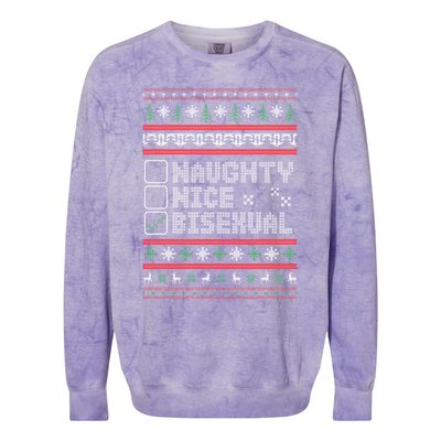 Naught Nice Bisexual Pride Funny Ugly Christmas Theme Party Gift Colorblast Crewneck Sweatshirt