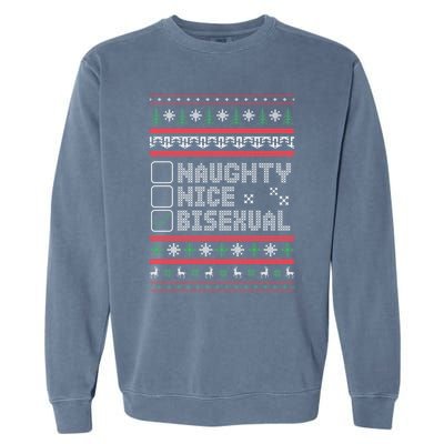 Naught Nice Bisexual Pride Funny Ugly Christmas Theme Party Gift Garment-Dyed Sweatshirt