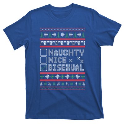 Naught Nice Bisexual Pride Funny Ugly Christmas Theme Party Gift T-Shirt