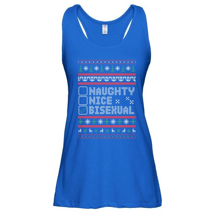 Naught Nice Bisexual Pride Funny Ugly Christmas Theme Party Gift Ladies Essential Flowy Tank