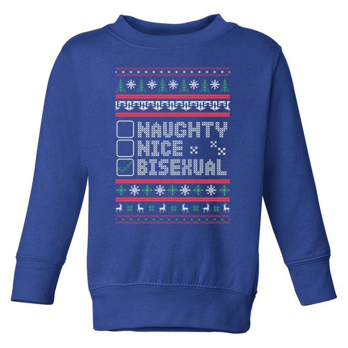 Naught Nice Bisexual Pride Funny Ugly Christmas Theme Party Gift Toddler Sweatshirt